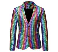 wqibq Disco Outfit Men | Fashionable Look Shiny Sequins Suit Jacket Halloween Outfits | Easy to wear and stylish Two Button Blazer Tuxedo Discos Glitter Party Blazers For Mens, Dinner Prom Partiy