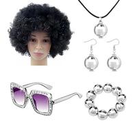 wqibq Set Accessoires Disco Femme Années 70 - Lunettes Rétro, Boucles d’Oreilles et Bandeau Brillant - Kit de Déguisement Vintage pour Soirée à Thème ou Carnaval