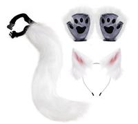 wqibq Wolf Ohren, Schwanz und Handschuh Set - Breites Anwendungsspektrum Flauschiges Kostümzubehör für Kinder undd Erwachsene - Tierverkleidung fürr Fasching, Halloween, Cosplay oder Mottoparty