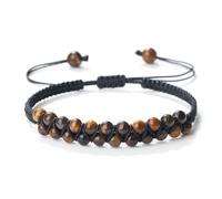 Wqishinuanyang Pulsera de calcedonia de doble fila para mujeres y hombres, 4 mm, cuerda trenzada de piedra natural, hecha a mano, ajustable, Piedra Cuero