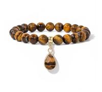 Wqishinuanyang Pulsera de cuentas de calcedonia natural para mujeres y hombres, pulsera hecha a mano, 19 CM, Piedra Cuero
