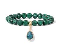 Wqishinuanyang Pulsera de cuentas de calcedonia natural para mujeres y hombres, pulsera hecha a mano, 17 CM, Piedra Cuero