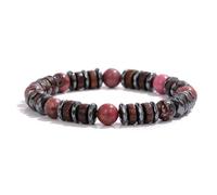 Wqishinuanyang Pulsera de cuentas de madera vintage para hombre, ónix negro, pulsera de piedra de hematita, hecha a mano, 19 CM, Piedra Cuero