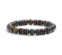 Wqishinuanyang Pulsera de cuentas de madera vintage para hombre, ónix negro, pulsera de piedra de hematita, hecha a mano, 19 CM, Piedra Cuero