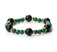 Wqishinuanyang Pulsera de malaquita natural de ojo de tigre de 6 mm y 10 mm con cuentas de piedra elástica para hombres y mujeres, Piedra Cuero