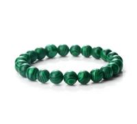 Wqishinuanyang Pulsera de malaquita verde de 8 mm para mujeres y hombres, pulsera elástica de cuentas de piedra de malaquita natural para yoga, 21cm, Piedra Cuero
