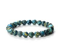Wqishinuanyang Pulsera de malaquita verde de 8 mm para mujeres y hombres, pulsera elástica de cuentas de piedra de malaquita natural para yoga, 21cm, Piedra Cuero