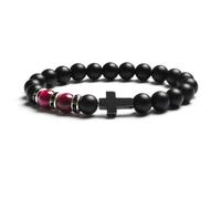 Wqishinuanyang Pulsera elástica con cuentas de ojo de tigre y ágata negra mate de 8 mm para hombre y mujer, 17cm-6.7inch, Piedra Cuero
