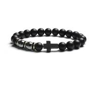 Wqishinuanyang Pulsera elástica con cuentas de ojo de tigre y ágata negra mate de 8 mm para hombre y mujer, 21cm-8.3inch, Piedra Cuero