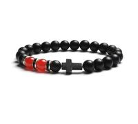 Wqishinuanyang Pulsera elástica con cuentas de ojo de tigre y ágata negra mate de 8 mm para hombre y mujer, 21cm-8.3inch, Piedra Cuero