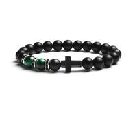 Wqishinuanyang Pulsera elástica con cuentas de ojo de tigre y ágata negra mate de 8 mm para hombre y mujer, 17cm-6.7inch, Piedra Cuero