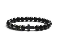 Wqishinuanyang Pulsera elástica con cuentas de ojo de tigre y ágata negra mate de 8 mm para hombre y mujer, 21cm-8.3inch, Piedra Cuero