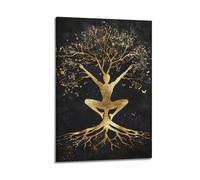 WQMP Lienzo decorativo para pared con diseño de árbol de yoga dorado para mujer, diseño de música y películas vintage, para sala de estar, dormitorio, 20 x 30 cm, estilo marco