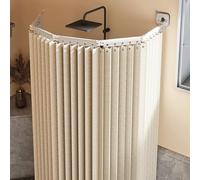 WQPMNYG Cortina de Ducha Plegable, Impermeable y antimoho con Barra en Forma de L/U y ventosas. Tejido de Lino sin Necesidad de taladrar. Ideal para duchas de Esquina. Color Blanco Roto. 3 Pliegues.