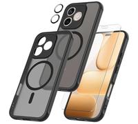 WQRTYJK 3 en 1 Funda para Honor 600 Lite/Honor 600 Smart 5G con 1 Protector Pantalla y 1 Protector Lente Cámara,Apto para Soportes magnéticos，Carcasa Trasera Translúcida Esmerilada (Negro)