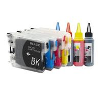 WQVXGKTI Cartucho de Tinta Recargable Compatible con los Modelos de Impresora DCP-J125 185C 195C J315W para número de Pieza LC38 LC39 LC61 LC65 LC67 LC980 LC985 LC990 LC1100(1set and Ink)