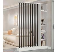 WQXylbrent 80-140 Cm Separador De Ambientes De Madera con Estantes, Columna Divisoria Autoportante para Privacidad, Diseño Moderno para Entrada, Salón, Pasillo Y Oficina(Black+White,140cm/55.1in)