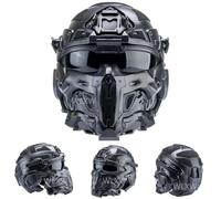 WQZXM Casco Táctico De Asalto, Equipo De Protección Militar, Casco CS Real, Máscara Táctica De Diseño Modular con Auricular Comunicación, Compartimiento Anti-Niebla, Lente Reemplazable(Black)