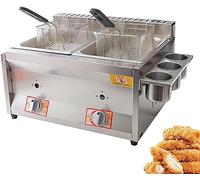 WQZzjm Freidora a Gas Comercial de 10 l x 2, de Acero Inoxidable, de Baja presión, con Doble Olla y cestas para freír.