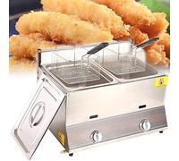 WQZzjm Freidora Comercial, freidora a Gas de encimera para el hogar, freidora de GLP de Acero Inoxidable, Apta para Papas Fritas, alitas de Pollo y donas (Doble)