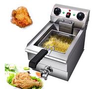 WQZzjm Freidora de Acero Inoxidable con Tapa y Cesta para Aceite, Control de Temperatura, Grifo de Drenaje de Cobre con Tapa Plateada, para Uso doméstico (10 l)