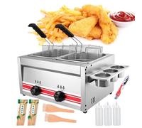 WQZzjm Freidora de Gas Comercial con Cesta para freír, freidora de Acero Inoxidable de encimera con Rejilla para condimentos y Botes para Salsa, para Pollo Frito y Aros de Cebolla, 20 l (20 l)