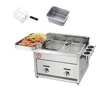 WQZzjm Freidora de Gas Comercial de 12 litros con Cesta Superior de Acero Inoxidable para Restaurante, Papas Fritas caseras con Canal para condimentos.