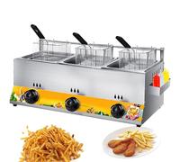 WQZzjm Freidora de Gas Comercial de Acero Inoxidable con cestas extraíbles y Potencia Ajustable. Máquina para Preparar Papas Fritas. para Uso Comercial. Freidora de Gas de 2 Tanques (3 Tanques).