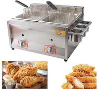 WQZzjm Freidora de Gas Comercial de Acero Inoxidable para Cocina de encimera, con Tapa de Cesta de 10 l y 2 Compartimentos, Ideal para Papas Fritas en restaurantes.