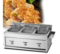 WQZzjm Freidora de Gas Comercial de encimera, de Gas GLP, con Tapa de Cesta, de Acero Inoxidable, para Papas Fritas, Cocina, Restaurante, de Doble Cilindro (9 l + 9 l + 9 l)