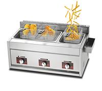 WQZzjm Freidora de Gas Comercial Profesional de GLP con cestas extraíbles y Bandeja para sazonar, Potencia de Fuego Ajustable, Acero Inoxidable, para Papas Fritas, donas y Pescado (Gas, 33 l)