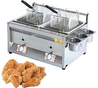WQZzjm Freidora de Gas Profesional de 10 L + 10 L, Doble freidora de GLP de Acero Inoxidable, Control de Temperatura Independiente, con 2 cestas para freír, para cocinas de restaurantes comerciales.