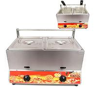 WQZzjm Freidora de Gas Profesional de 22 L, Gran Capacidad, Doble Potencia de Fuego Ajustable, con cestas y Tapa, Acero Inoxidable 304 de Grado alimenticio, para Uso doméstico (Gas Natural).