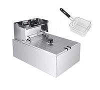 WQZzjm Freidora eléctrica de 6 L, 2500 W, de Acero Inoxidable, con Tapa y Cesta, 50-200 °C, Ideal para restaurantes comerciales.