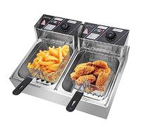 WQZzjm Freidora eléctrica de Acero Inoxidable con Doble Tanque, Capacidad de 10 l, 2 cestas, para encimera, Ideal para restaurantes y Uso doméstico (Plateada).