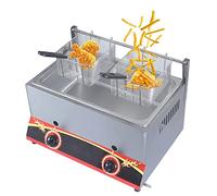 WQZzjm Freidora Profesional, con cestas y Tapa extraíbles, Potencia de Fuego Regulable, freidora a Gas multifunción de Acero Inoxidable Grueso, para Patatas Fritas, Donuts, Pescado.