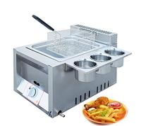 WQZzjm Freidora Profesional, freidora a Gas de Acero Inoxidable con Canasta y Tapa para cocinar Comidas Familiares en restaurantes comerciales de mostrador (6L + 6L)