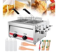 WQZzjm Freidora Tradicional a Gas Profesional con Rejilla para condimentos y botelleros para Salsas, con Perilla de Control Independiente, Ideal para Pollo Frito, camarones y Pescado, 10 l (20 l)