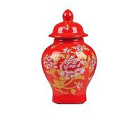 WQZzjm Jarrón Decorativo de cerámica Grande Estilo Ginger Jar, jarrones rústicos de Estilo Granja para la decoración del hogar, jarrón Decorativo con Flores de peonías.