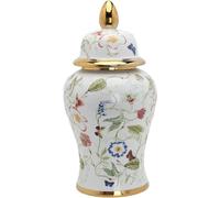 WQZzjm Jarrones de cerámica con Tapa, Estilo Ginger Jar, para decoración del hogar. Jarrón de Porcelana China Tradicional con Estampado Floral, Ideal para Decorar la Sala de Estar (Blanco, L).