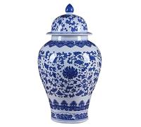 WQZzjm Jarrones de cerámica Grandes Tipo Ginger Jar, Azules y Blancos, con Tapa, para decoración del hogar. Jarrones Antiguos para Flores secas. Jarrón Decorativo, A-28 * 48cm (A 28 * 48cm)