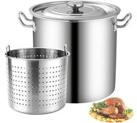 WQZzjm Olla de Acero Inoxidable para freír Pavo con colador y Tapa para cangrejos, Langostas, mariscos o Pavo, 30 x 30 cm