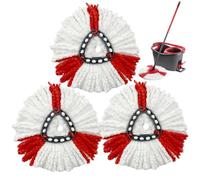 WR - Serpilla de microfibra compatible con los sistemas rotativos Vileda Turbo y Easy Wring and Clean - Pack de 3 fregonas (blanco y rojo)