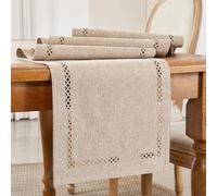 Wracra Camino de Mesa Estilo Lino en Boho, Camino de Mesa Rústico 230 cm Largo, Singular Camino de Mesa Hueco Geométrico de Dos Capas para Comidas, Fiestas y Uso Diario