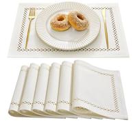 Wracra Manteles Individuales Estilo Lino en Boho, 30 x 45 cm, Juego de 6 Salvamanteles Individuales, Singular Manteles Individuales Hueco Geométrico de Dos Capas para Comidas, Fiestas y Uso Diario