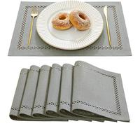 Wracra Manteles Individuales Estilo Lino en Boho, 30 x 45 cm, Juego de 6 Salvamanteles Individuales, Singular Manteles Individuales Hueco Geométrico de Dos Capas para Comidas, Fiestas y Uso Diario