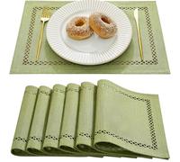 Wracra Manteles Individuales Lavables, Calado Estilo Lino, Set de 6 | 30 × 45 cm, doble tejido, rústico, estilo lino, resistente al calor, grueso y resistente, comedor, decoración del hogar
