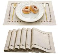 Wracra Manteles Individuales Lavables, Calado Estilo Lino, Set de 6 | 30 × 45 cm, doble tejido, rústico, estilo lino, resistente al calor, grueso y resistente, comedor, decoración del hogar