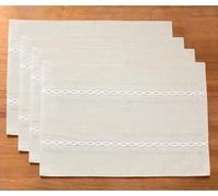 Wracra Manteles Individuales Lavables de Algodón y Lino, Set de 4 | 30 × 45 cm, diseño bordado calado, rústico moderno, resistente al calor, grueso y resistente, comedor, decoración del hogar