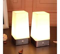 WRalwaysLX 2 paquete de faros de cama luz nocturna LED de sensor de movimiento PIR inalámbrico, lámpara de mesa pequeña alimentada por batería de 3 modos, con batería 3x1.5V AAA (excl.)